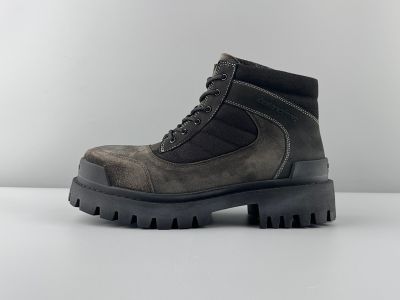 Balenciaga Combat Strike Round Toe Lace-Up Chunky Lug Sole Black Martin Boots